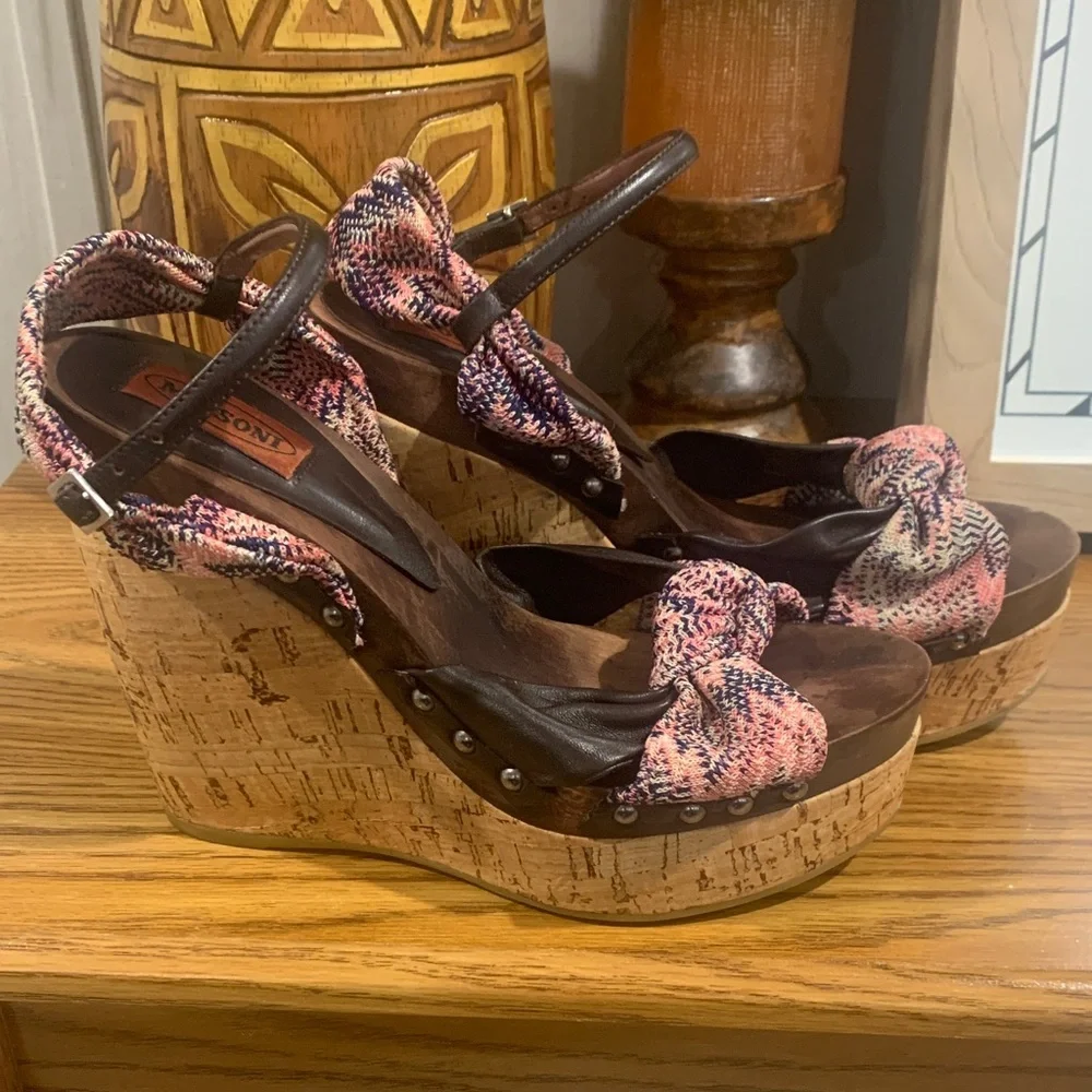 Missoni Pink and Brown Wedge Sandals
